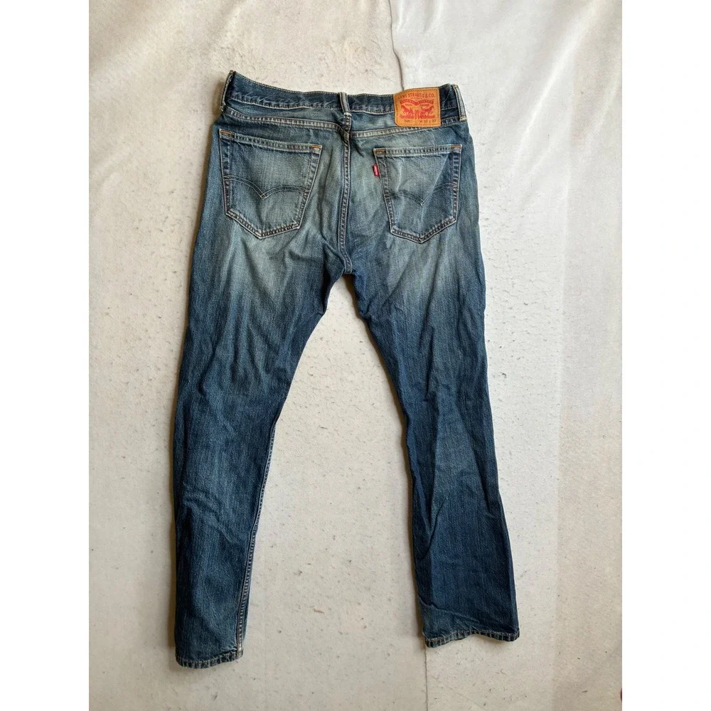 Levis 505 Regular Fit Straight Leg Jeans Blue Denim Mens 32x32 Distressed 7798